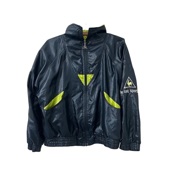 90s Le Coq Sportif Navy Lime Green Windbreaker Jacket Pants 2 Pc Set Size Small - Picture 1 of 13